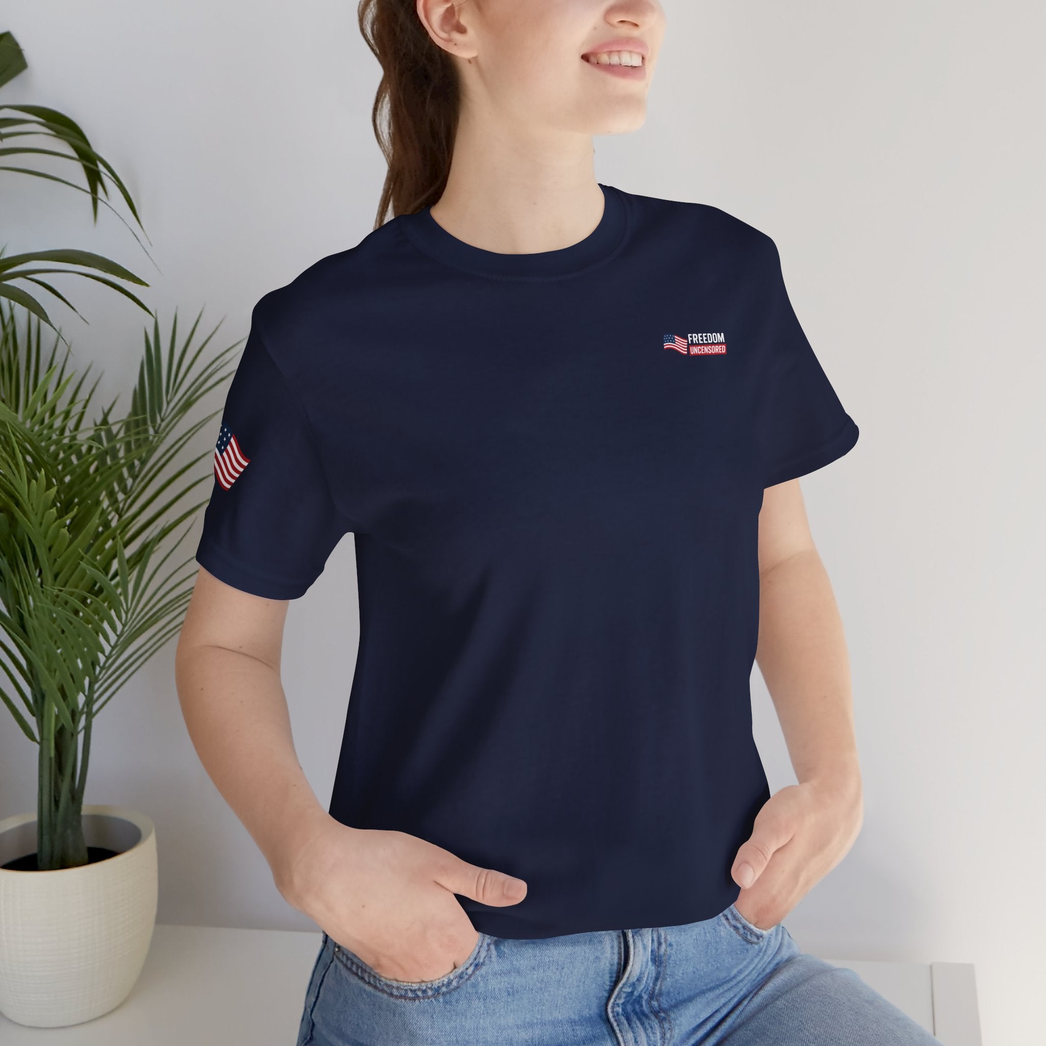Freedom Uncensored Patriotic Short Sleeve Shirt with Sleve Flag