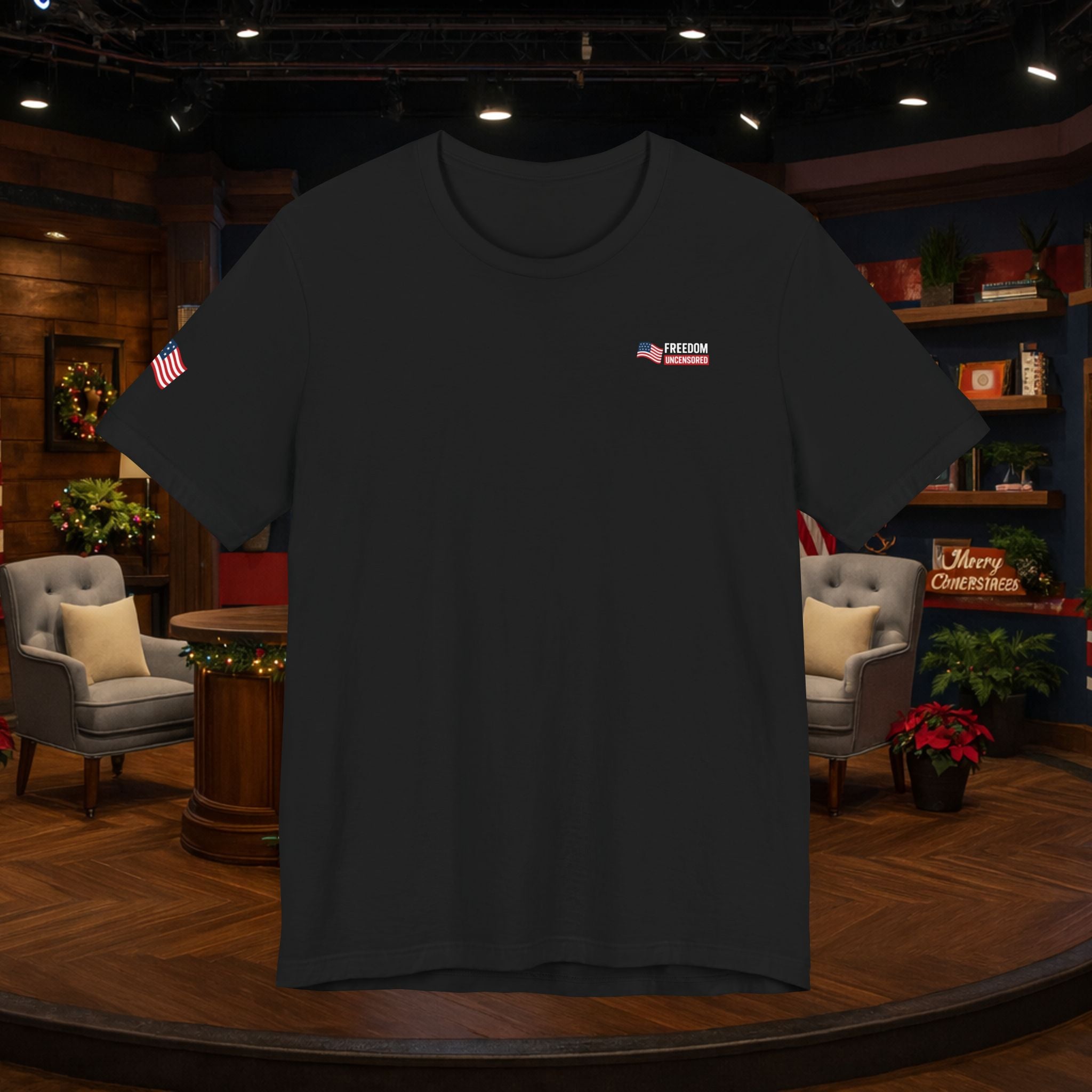 Freedom Uncensored Patriotic Short Sleeve Shirt with Sleve Flag