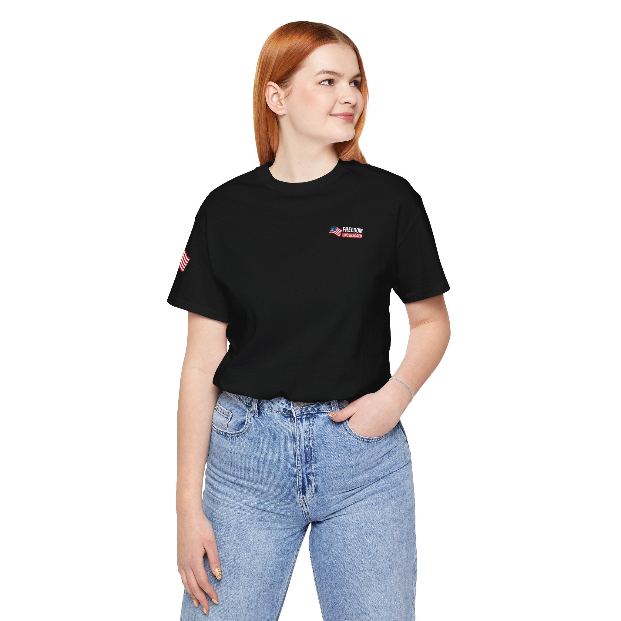 Freedom Uncensored Patriotic Short Sleeve Shirt with Sleve Flag